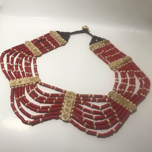 Vintage statement bib Himalayan necklace natural beads, 18” - Picture 2 of 6